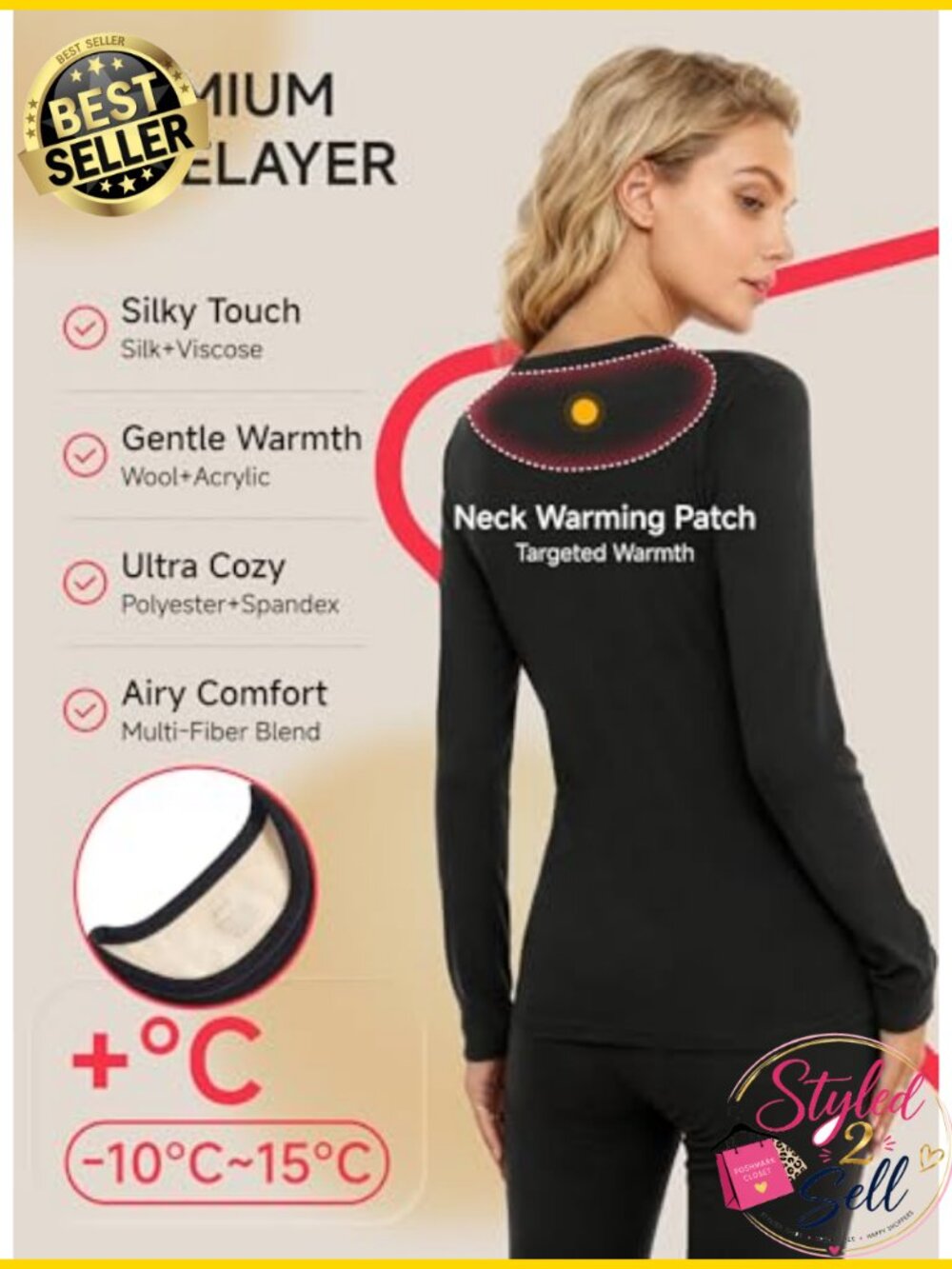 Women's Thermal Underwear Set Wool Fleece Long Johns Base Layer